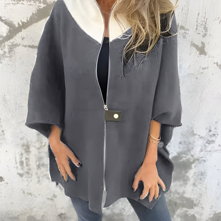 Women's Loose Stand Collar Zipper Fashion Jacket Coat