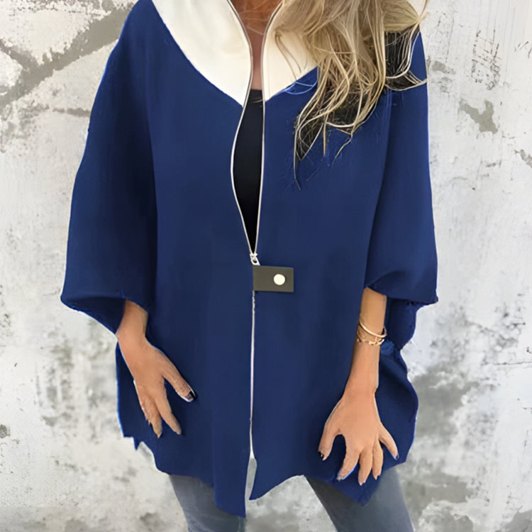 Women's Loose Stand Collar Zipper Fashion Jacket Coat