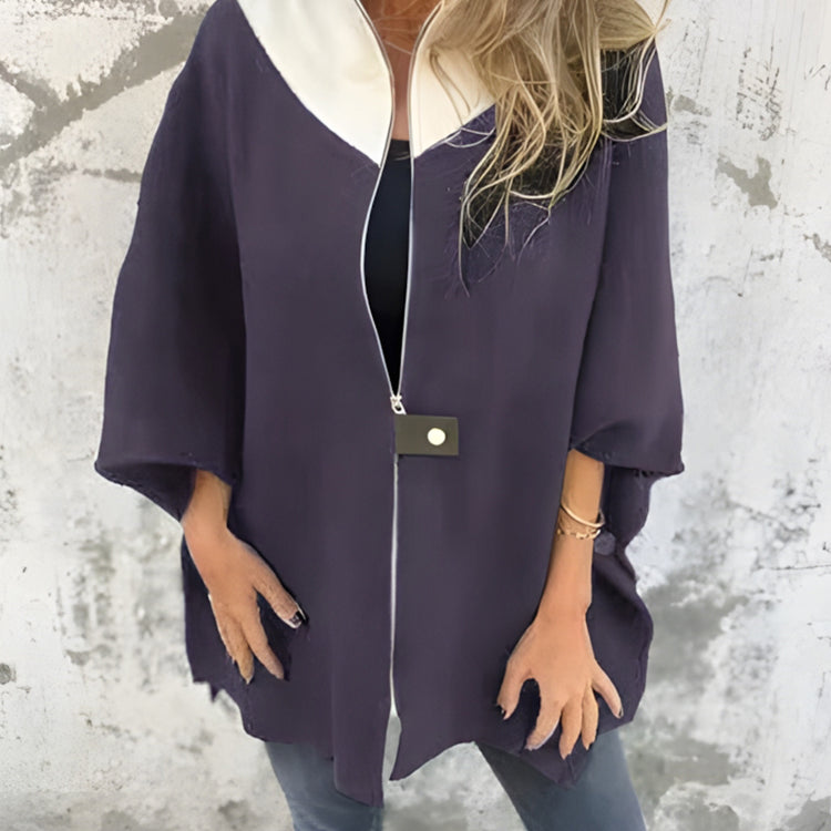Women's Loose Stand Collar Zipper Fashion Jacket Coat