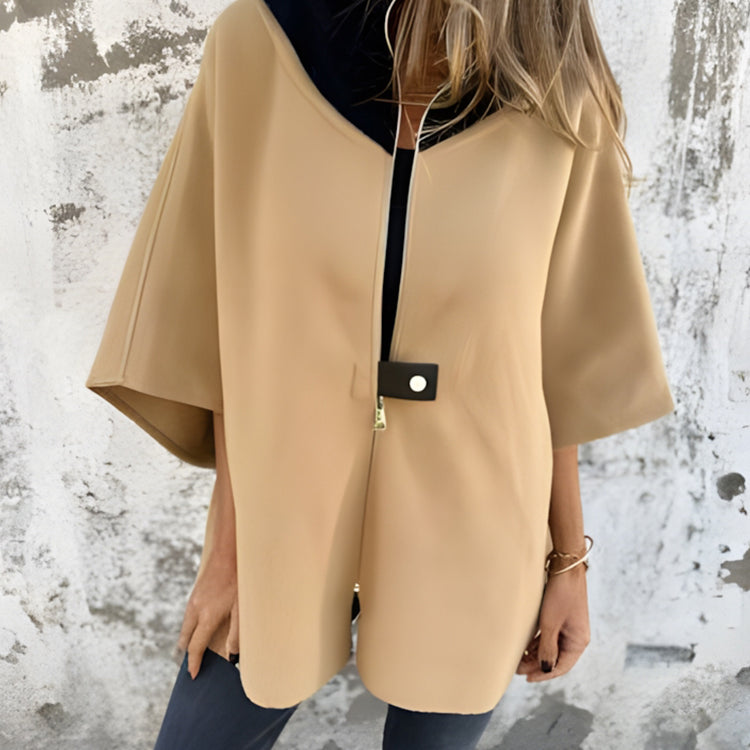 Women's Loose Stand Collar Zipper Fashion Jacket Coat