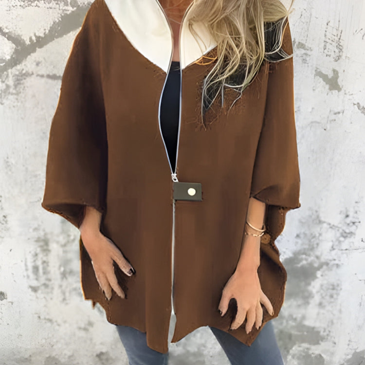Women's Loose Stand Collar Zipper Fashion Jacket Coat