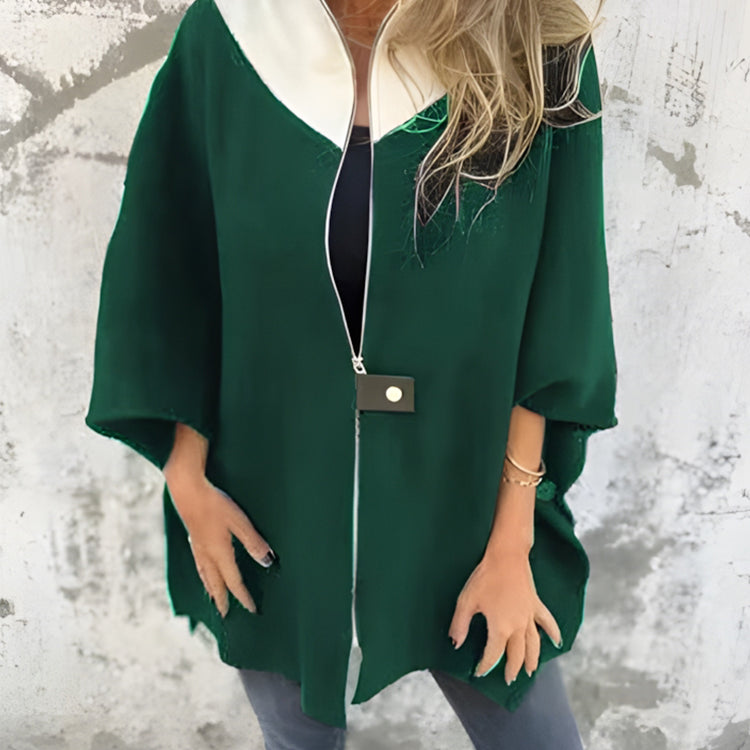 Women's Loose Stand Collar Zipper Fashion Jacket Coat