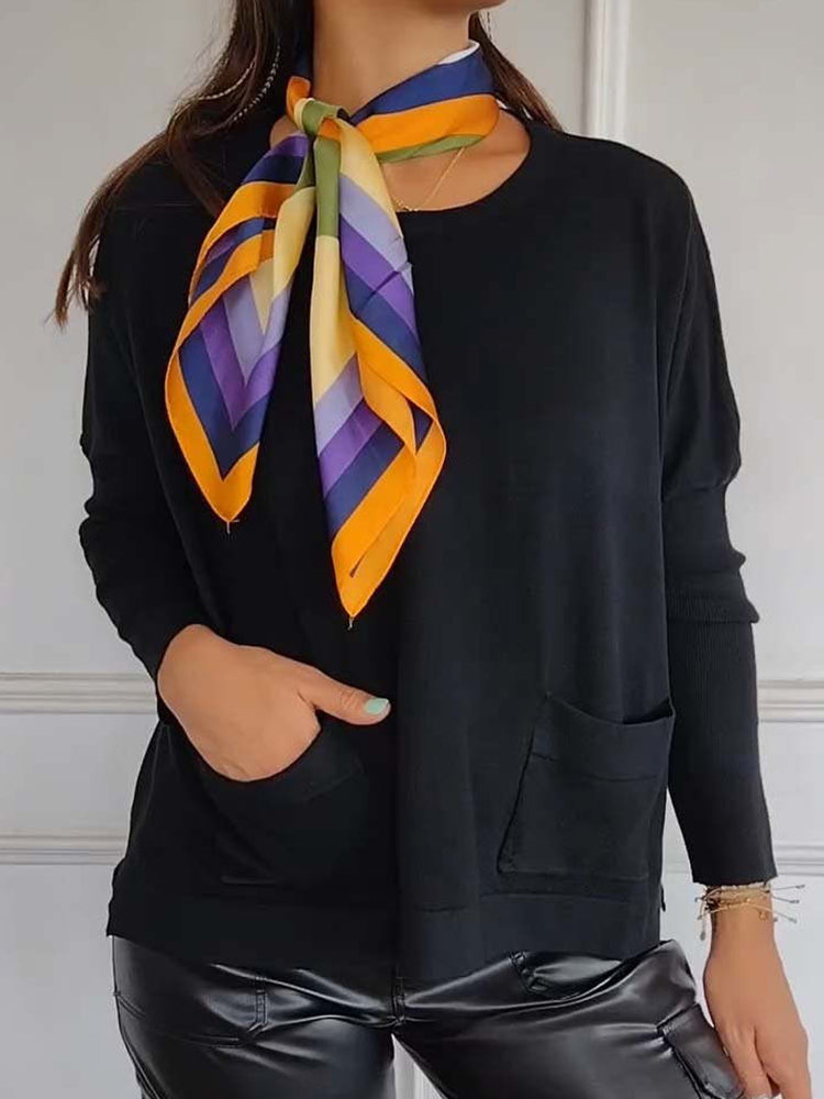 Women's Casual Simple Temperament Round Neck Pocket Bottom Shirt