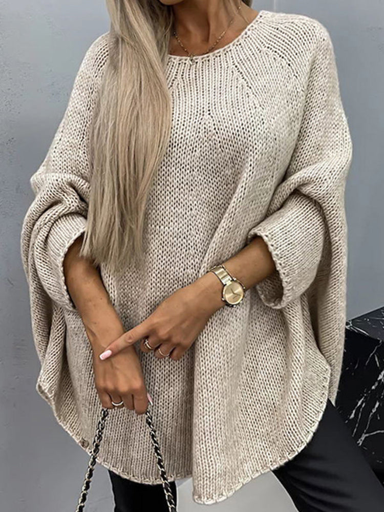 Women's Round Neck Batwing Sleeve Knitted Sweater