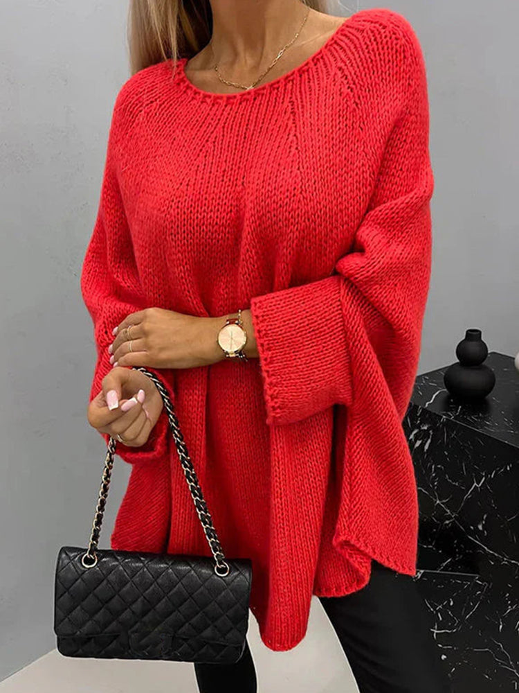 Women's Round Neck Batwing Sleeve Knitted Sweater