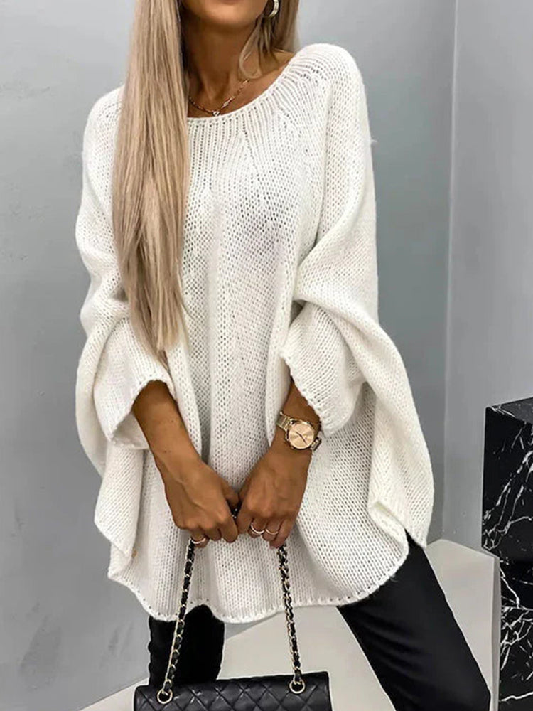Women's Round Neck Batwing Sleeve Knitted Sweater
