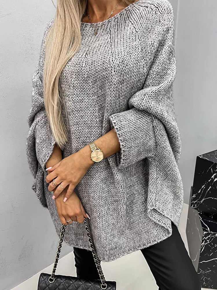Women's Round Neck Batwing Sleeve Knitted Sweater