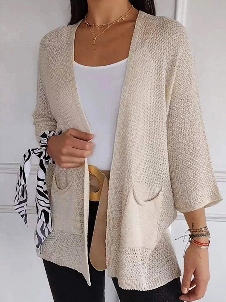 Women's Waffle  Long Sleeve Solid Color Casual Knitted Cardigan with Pockets