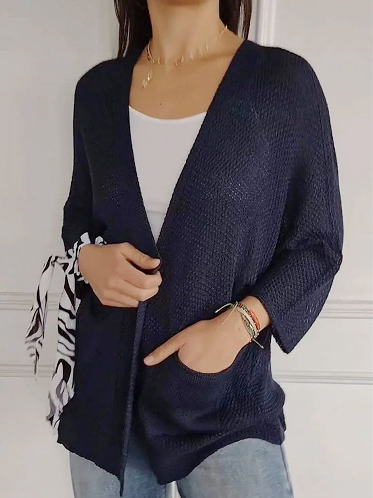 Women's Waffle  Long Sleeve Solid Color Casual Knitted Cardigan with Pockets
