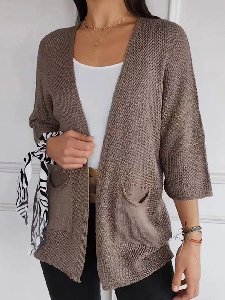 Women's Waffle  Long Sleeve Solid Color Casual Knitted Cardigan with Pockets