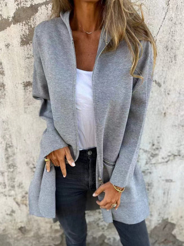 Solid Color Casual Zipper Hooded Jacket Coat