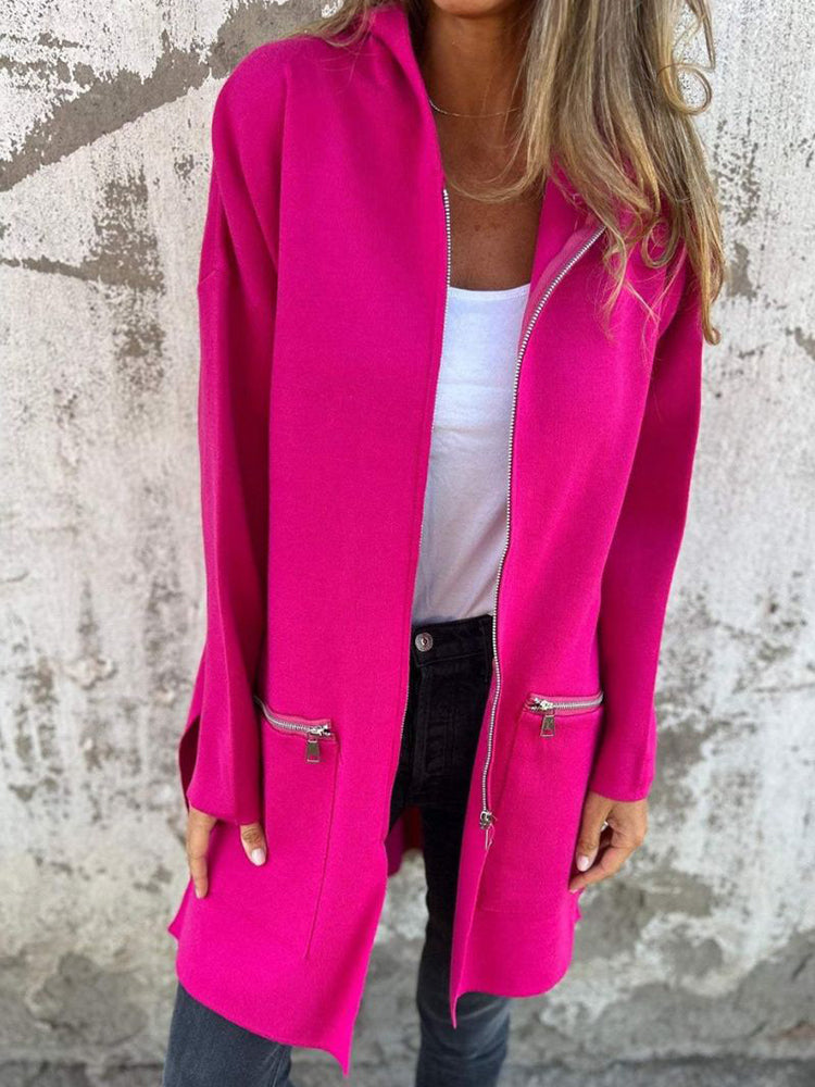 Solid Color Casual Zipper Hooded Jacket Coat