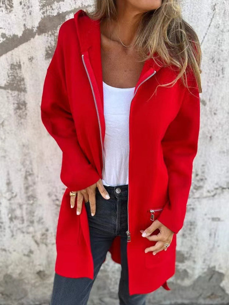 Solid Color Casual Zipper Hooded Jacket Coat