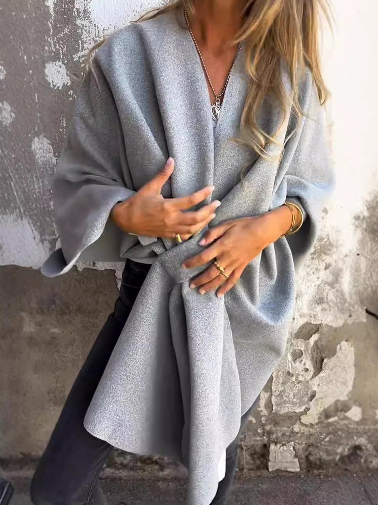 2025 NEW Women's Fall/Winter V-neck Elegant Cloak Shawl Loose Coat
