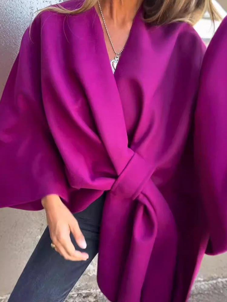 2025 NEW Women's Fall/Winter V-neck Elegant Cloak Shawl Loose Coat