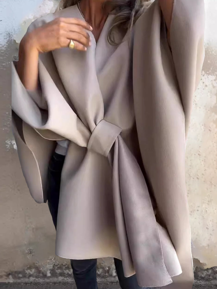 2025 NEW Women's Fall/Winter V-neck Elegant Cloak Shawl Loose Coat