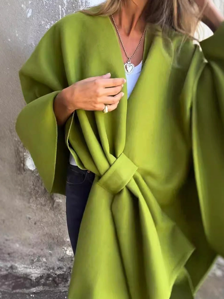 2025 NEW Women's Fall/Winter V-neck Elegant Cloak Shawl Loose Coat