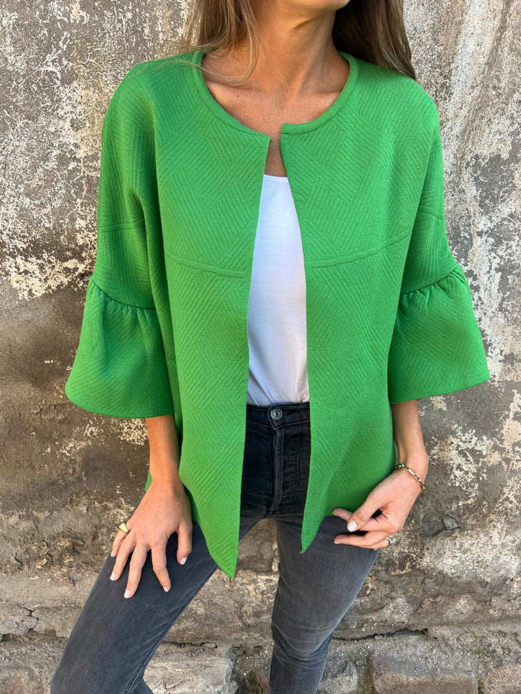 Women's Fashionable Round Neck Bell Sleeve Loose Cardigan Jacket