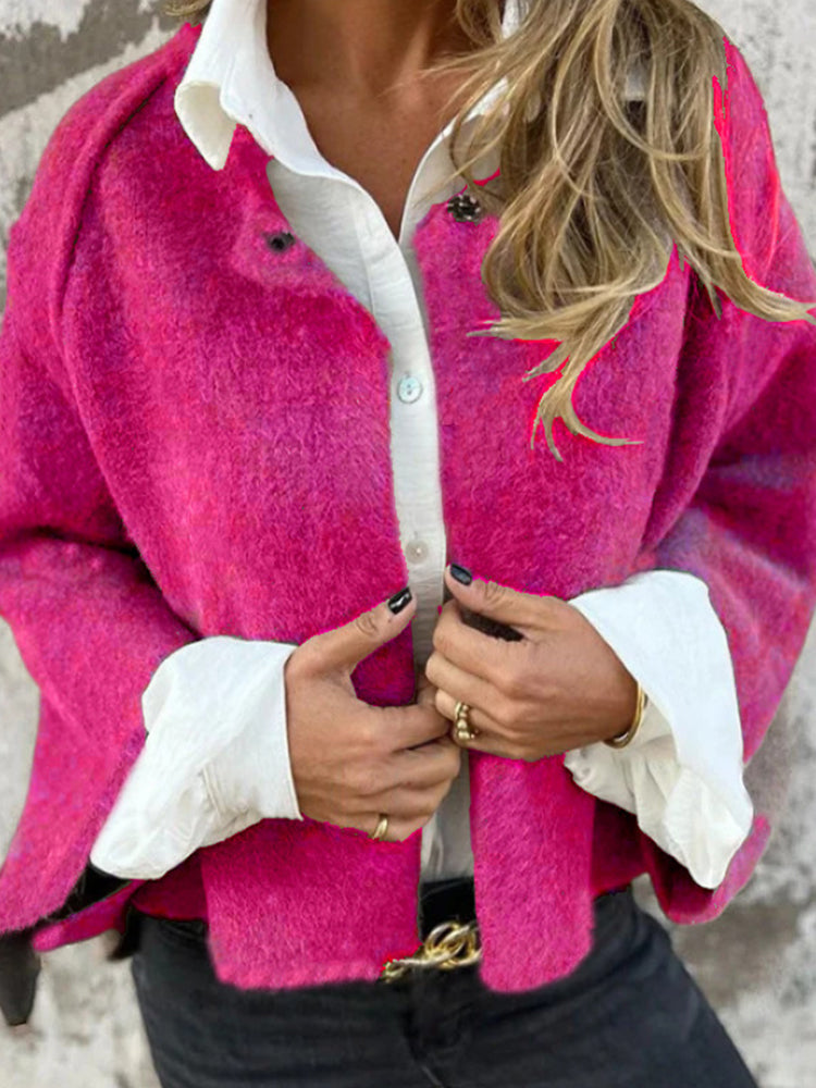 Women's Elegant Round Neck and Long Sleeves Cardigan Short Coat