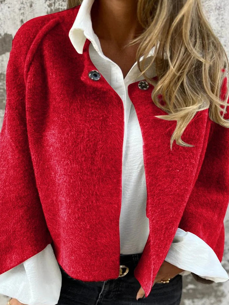 Women's Elegant Round Neck and Long Sleeves Cardigan Short Coat