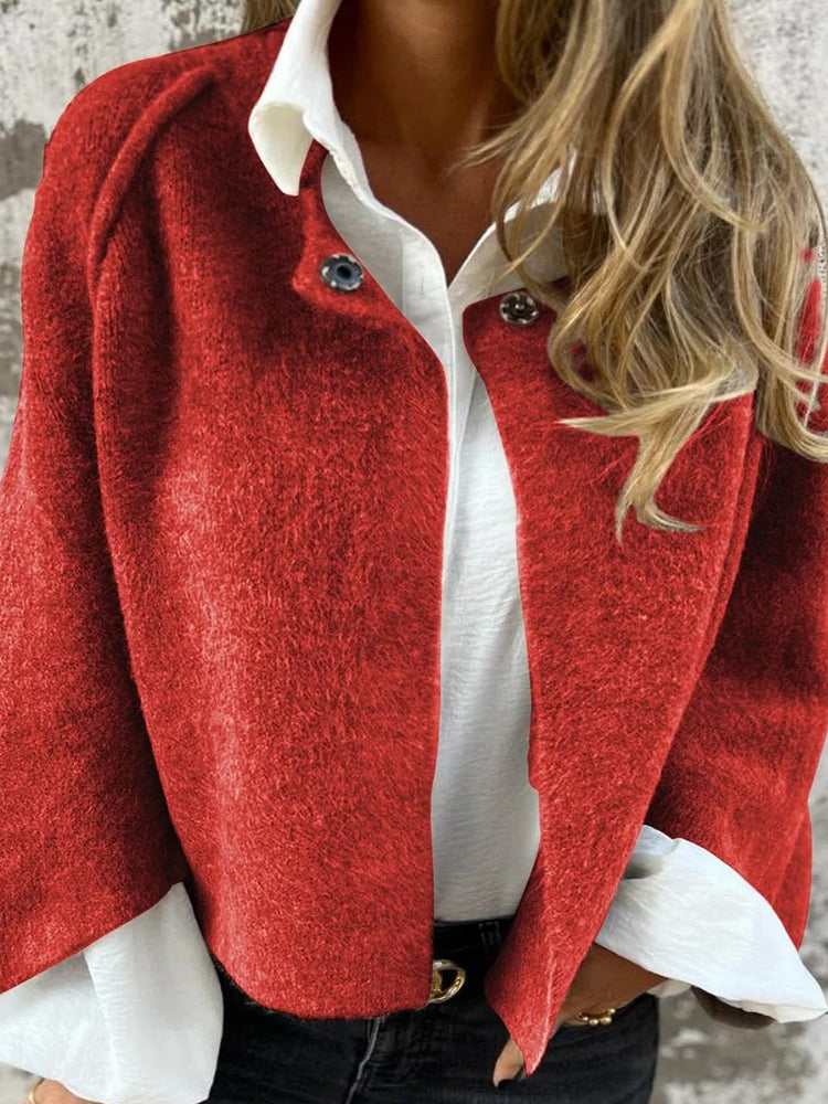 Women's Elegant Round Neck and Long Sleeves Cardigan Short Coat