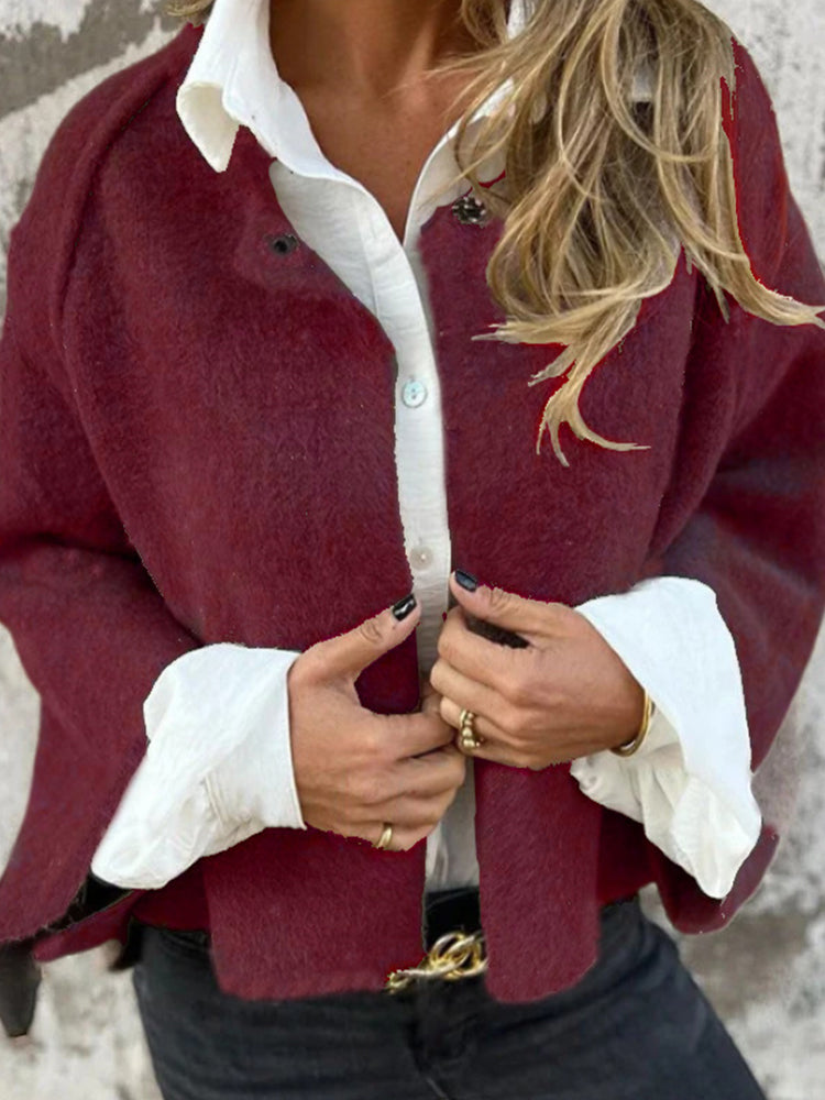 Women's Elegant Round Neck and Long Sleeves Cardigan Short Coat