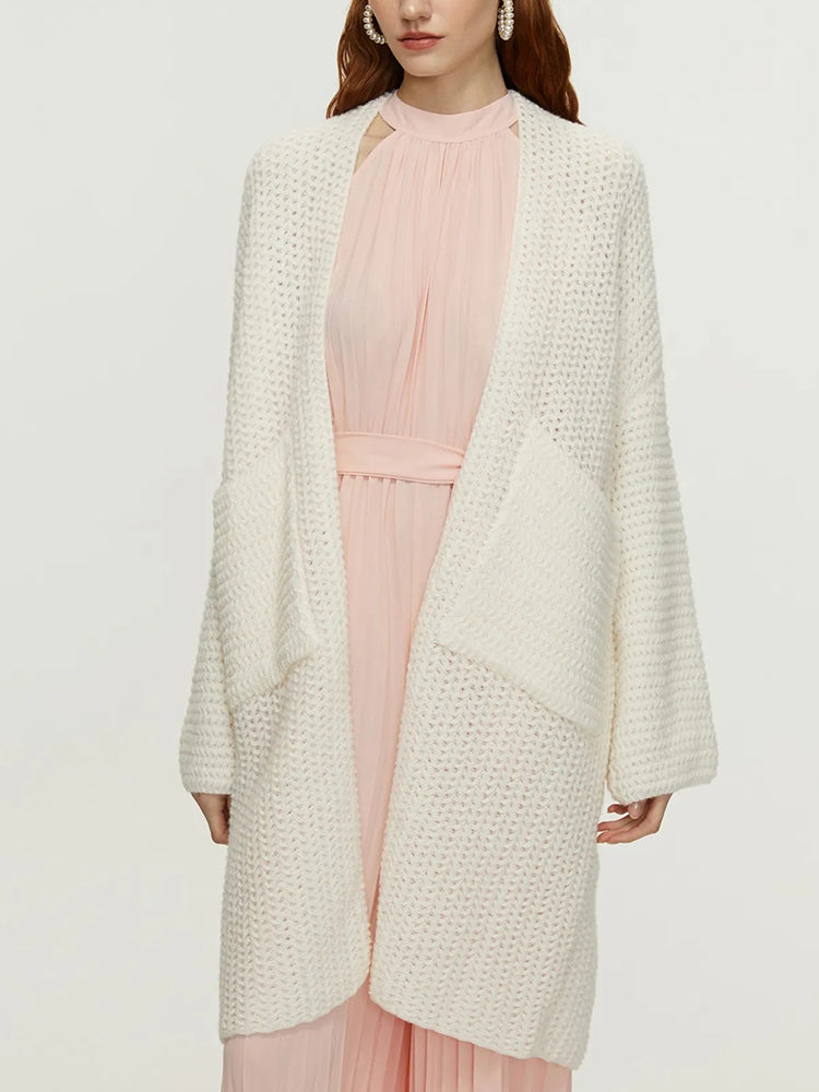 Women's Spring Autumn Leisure Solid Color Twist Medium Long Knitted Cardigan Coat