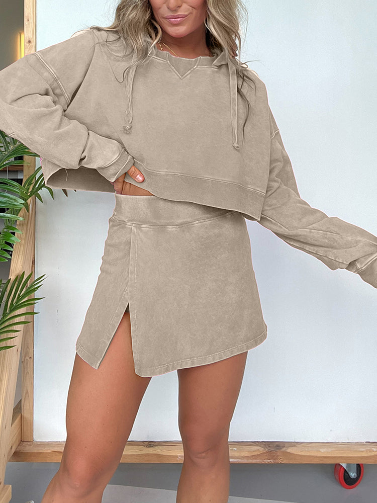 2025 NEW☘️ Women's Lounge Washed Hoodie Skort Set