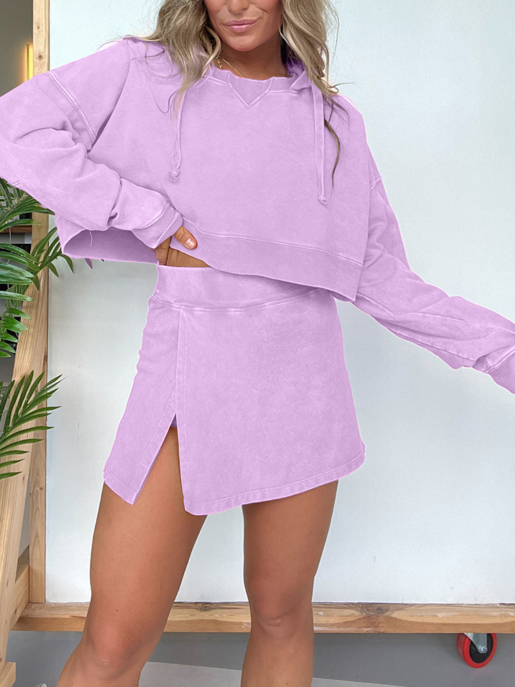 2025 NEW☘️ Women's Lounge Washed Hoodie Skort Set
