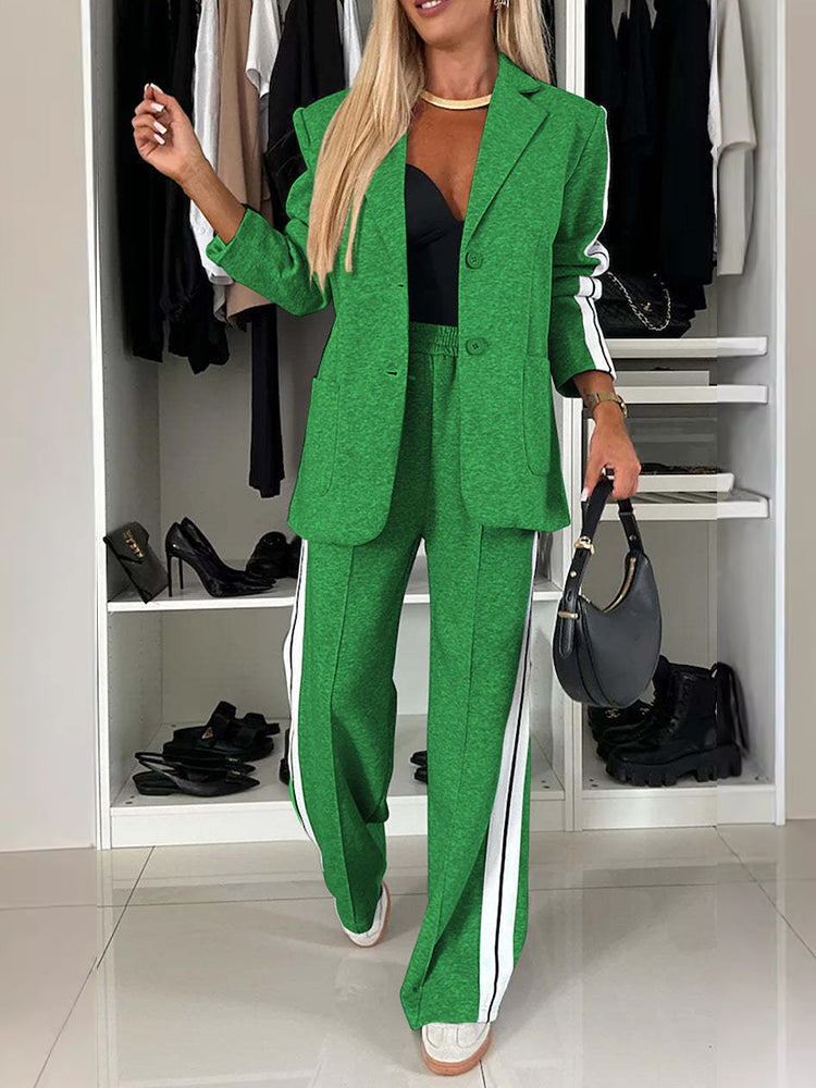Women's Lapel Loose Long Sleeve Casual Blazer and Wide Leg Pants Suits